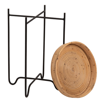 ROUND SIDE TABLE FLY HM7905 RATTAN IN NATURAL COLOR-BLACK METAL BASE Φ32x48Hcm.