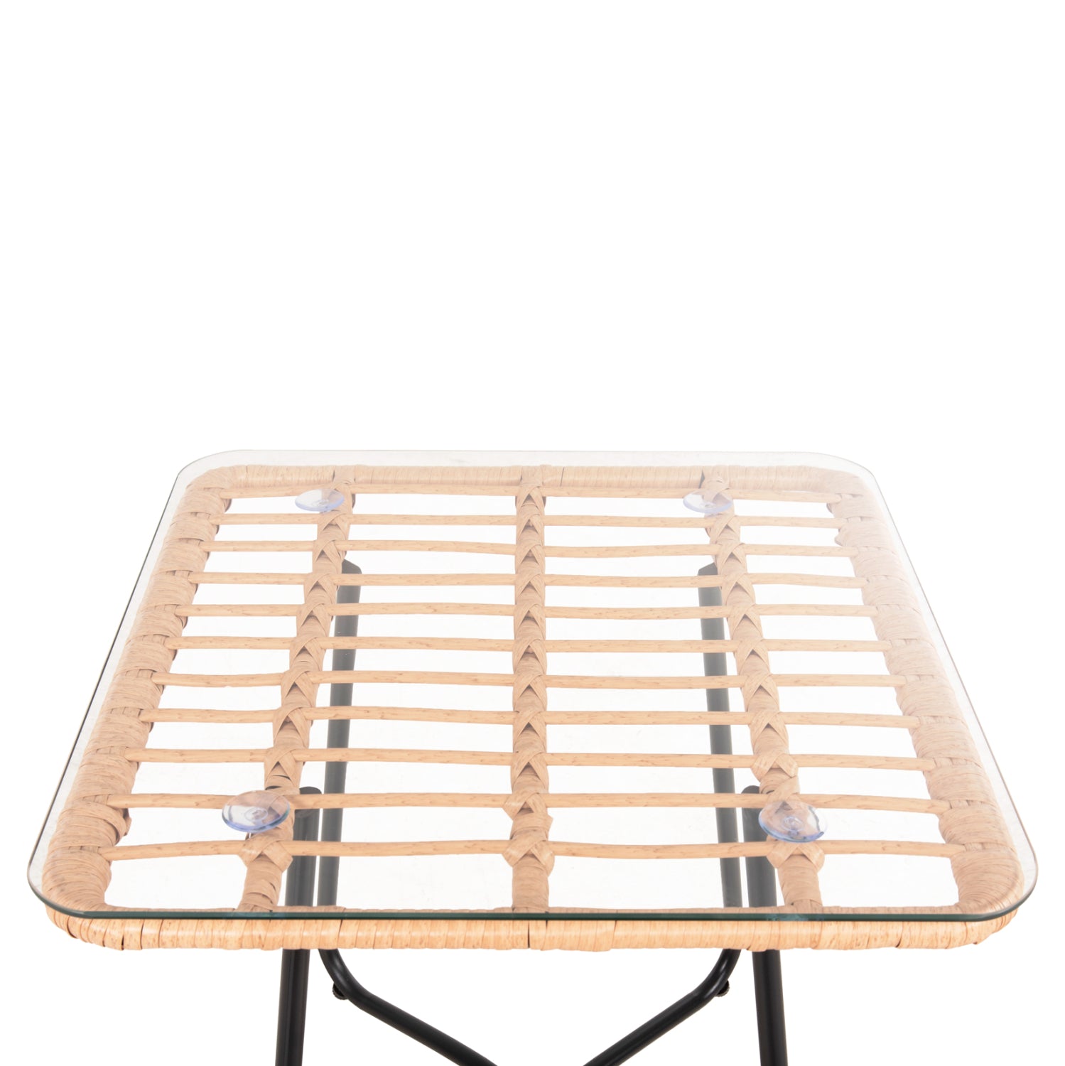 COFFEE TABLE GERRY HM5717.11 P.E.RATTAN IN BEIGE-BLACK METAL FRAME 50x50x47,5Hcm.