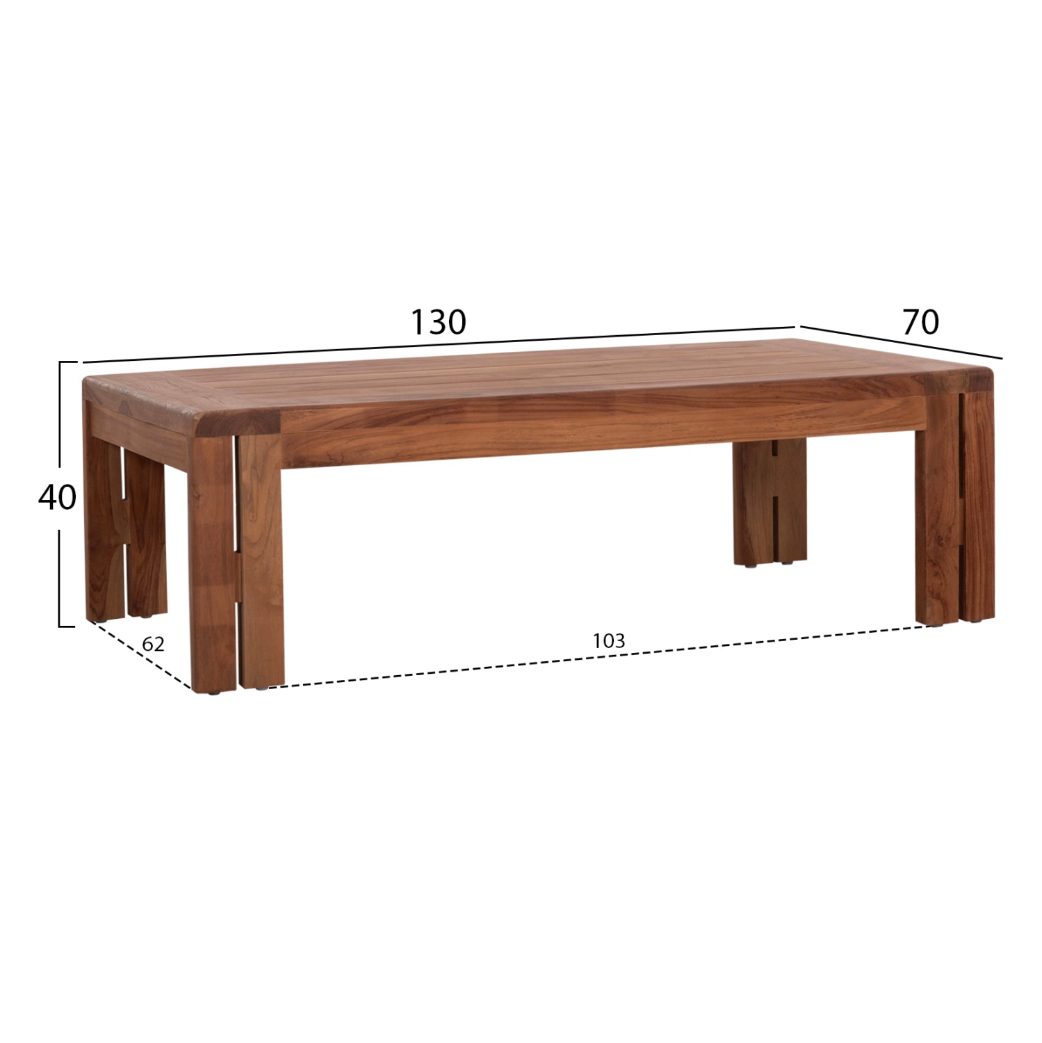 OUTDOOR RECTANGULAR COFFEE TABLE SERIES KIOTO HM6384 TEAK WOOD IN NATURAL 130x70x40Hcm.