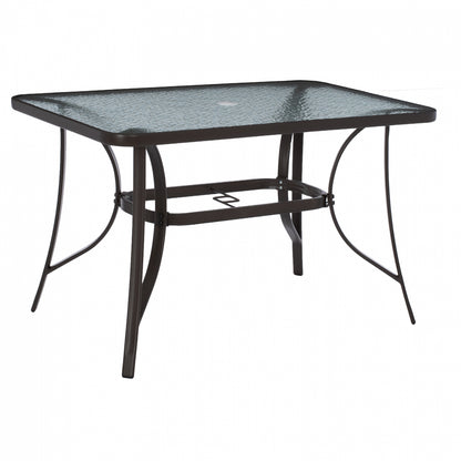 OUTDOOR TABLE BROWN METAL GLASS TOP WITH UMBRELLA HOLE 120Χ70Χ72Hcm.HM5021.12