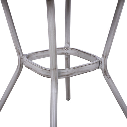 Aluminum Table 70X70X76 Bamboo Look HM5568.01 White Patina with Glass