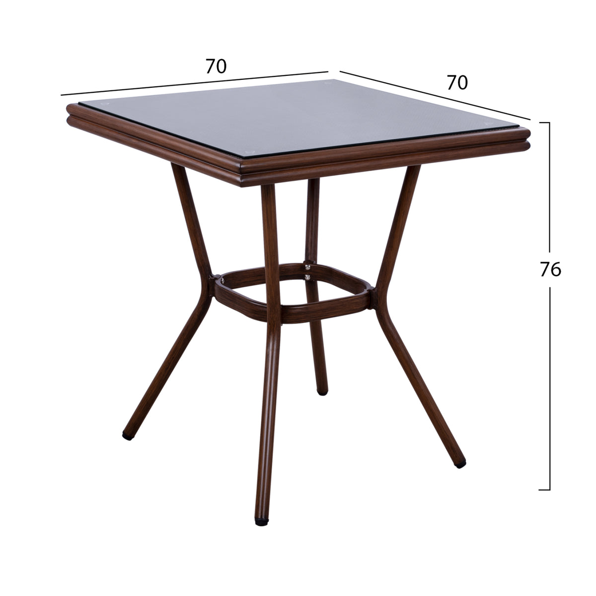 ΤΡΑΠΕΖΙ ΑΛΟΥΜΙΝΙΟΥ HARLOW 70X70X76Υ ΜΕ ΟΨΗ BAMBOO HM5568.03 ΚΑΦΕ ΜΕ ΓΥΑΛΙ
