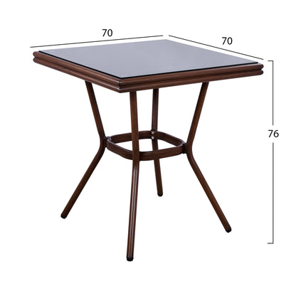 ΤΡΑΠΕΖΙ ΑΛΟΥΜΙΝΙΟΥ HARLOW 70X70X76Υ ΜΕ ΟΨΗ BAMBOO HM5568.03 ΚΑΦΕ ΜΕ ΓΥΑΛΙ