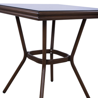 ΤΡΑΠΕΖΙ ΑΛΟΥΜΙΝΙΟΥ HARLOW 70X70X76Υ ΜΕ ΟΨΗ BAMBOO HM5568.03 ΚΑΦΕ ΜΕ ΓΥΑΛΙ
