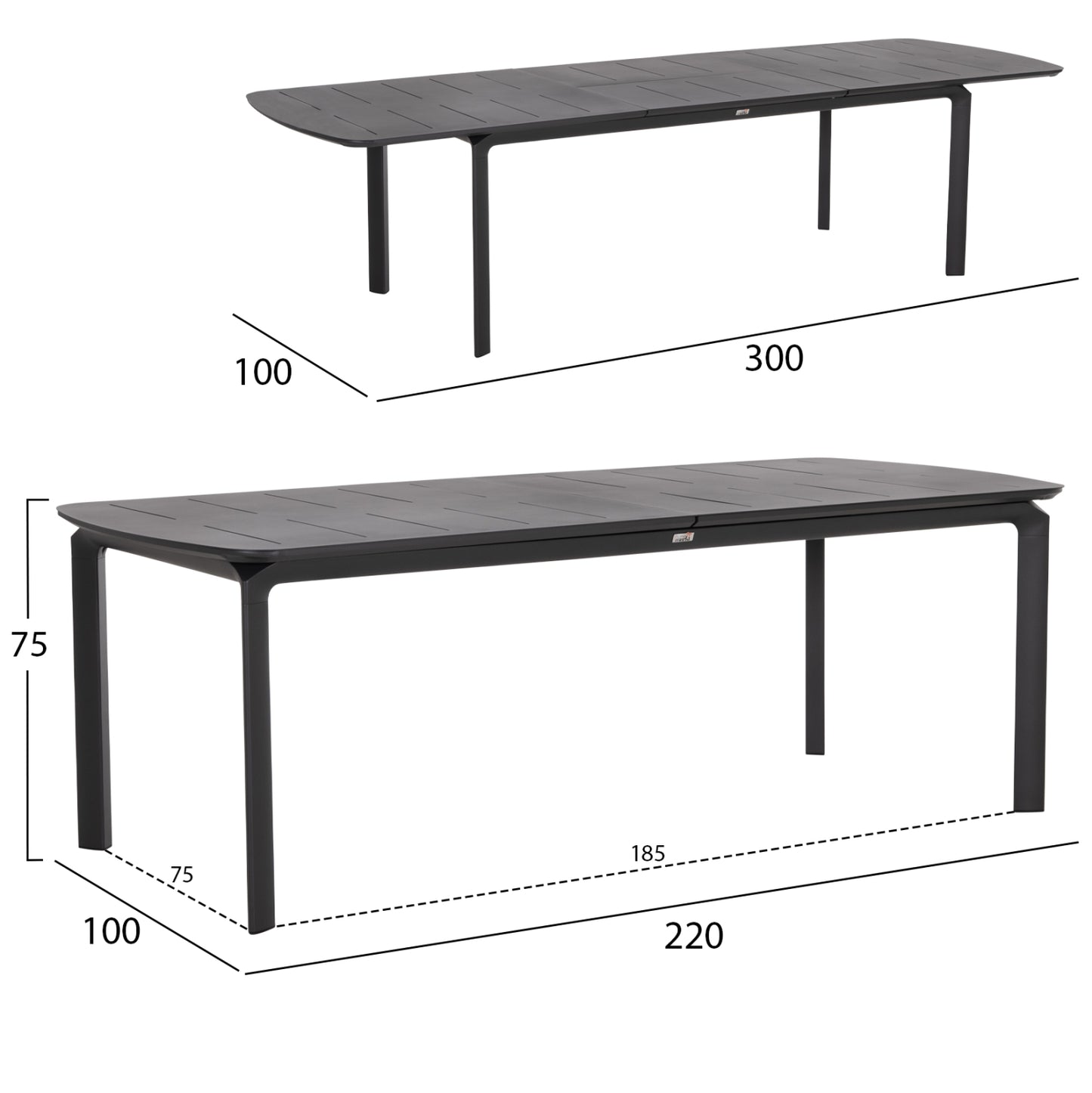 DINING TABLE EXTENDABLE SYMPO HM6415.01 GREY ALUMINUM 220-300x100x75Hcm.