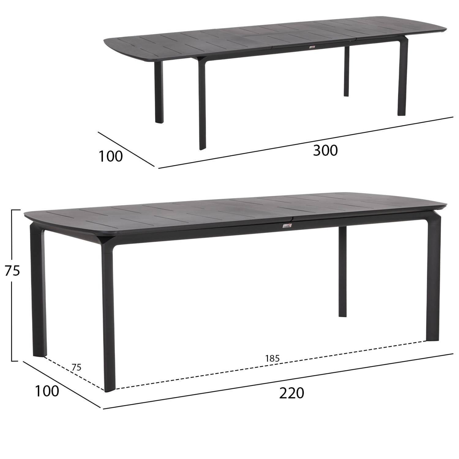 DINING TABLE EXTENDABLE SYMPO HM6415.01 GREY ALUMINUM 220-300x100x75Hcm.