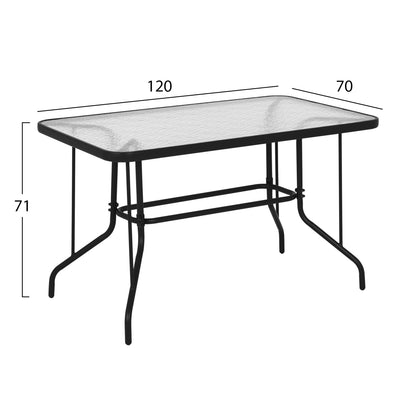 OUTDOOR METALLIC TABLE ADAM HM5679.01 GREY WITH REINFORCED GLASS TOP 120Χ70Χ71Hcm.