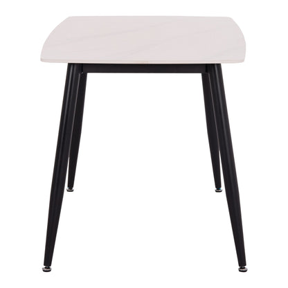 DINING TABLE RAVEN HM9854.01 CERAMIC TOP IN MATTE WHITE MARBLE-BLACK METAL LEGS 117,5x67,5x76Hcm.