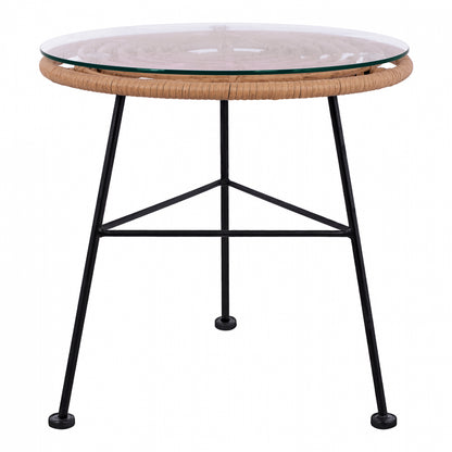 ΤΡΑΠΕΖΙ ΜΕΤΑΛΛΙΚΟ ALLEGRA HM5459 ΜΕ WICKER ΜΠΕΖ ΚΑΙ ΓΥΑΛΙ Φ45Χ46Υεκ.