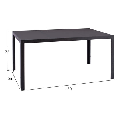 METALLIC TABLE IN GREY WITH GREY GLASS 150x90x75cm HM5767.01