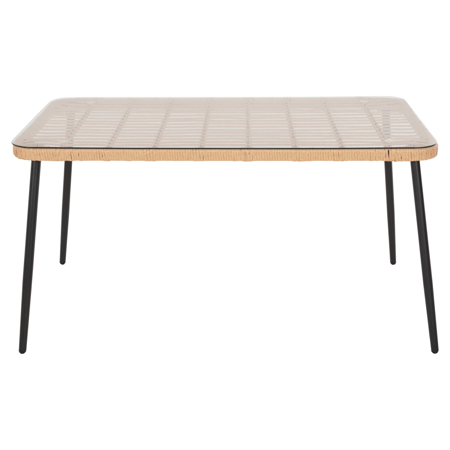 DINING TABLE RECTANGULAR ALLEGRA HM5537.11 BLACK METAL-P.E. RATTAN IN NATURAL 139,5x79,5x73Hcm.