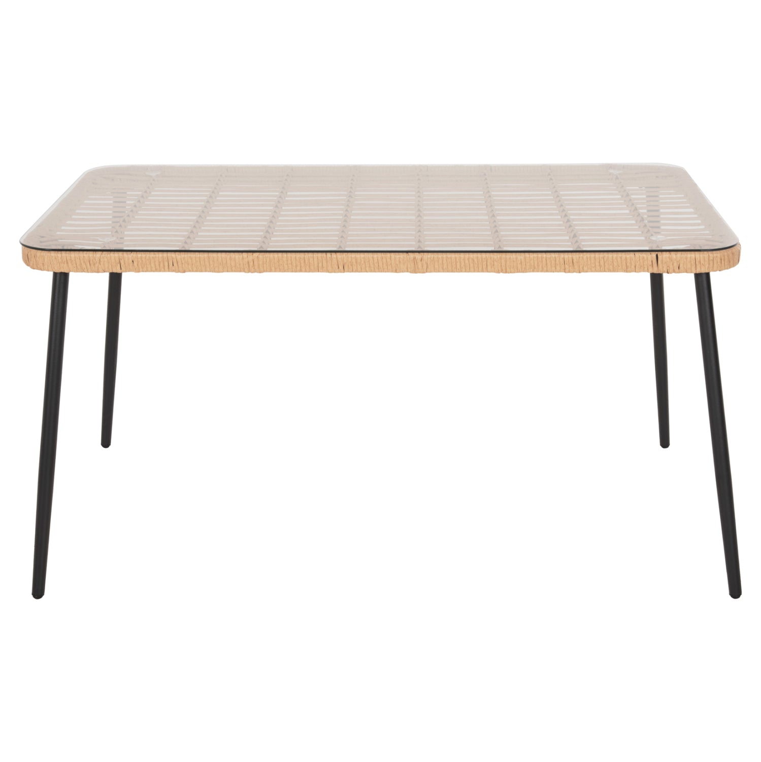 DINING TABLE RECTANGULAR ALLEGRA HM5537.11 BLACK METAL-P.E. RATTAN IN NATURAL 139,5x79,5x73Hcm.