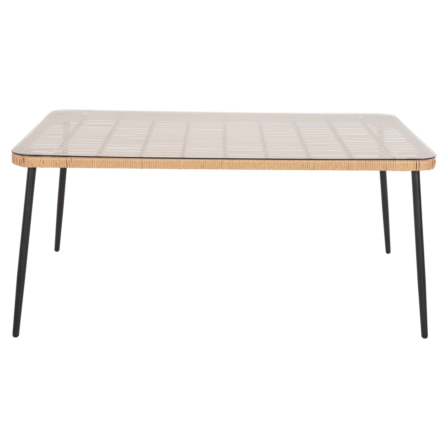 DINING TABLE RECTANGULAR ALLEGRA HM5538.11 BLACK METAL-P.E. RATTAN IN NATURAL 159,5x89,5x72Hcm.