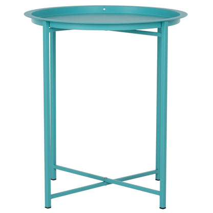FOLDABLE SIDE TABLE SAMUEL HM5287.08 WITH REMOVABLE TRAY METALLIC TURQUOISE Φ46x53Hcm.