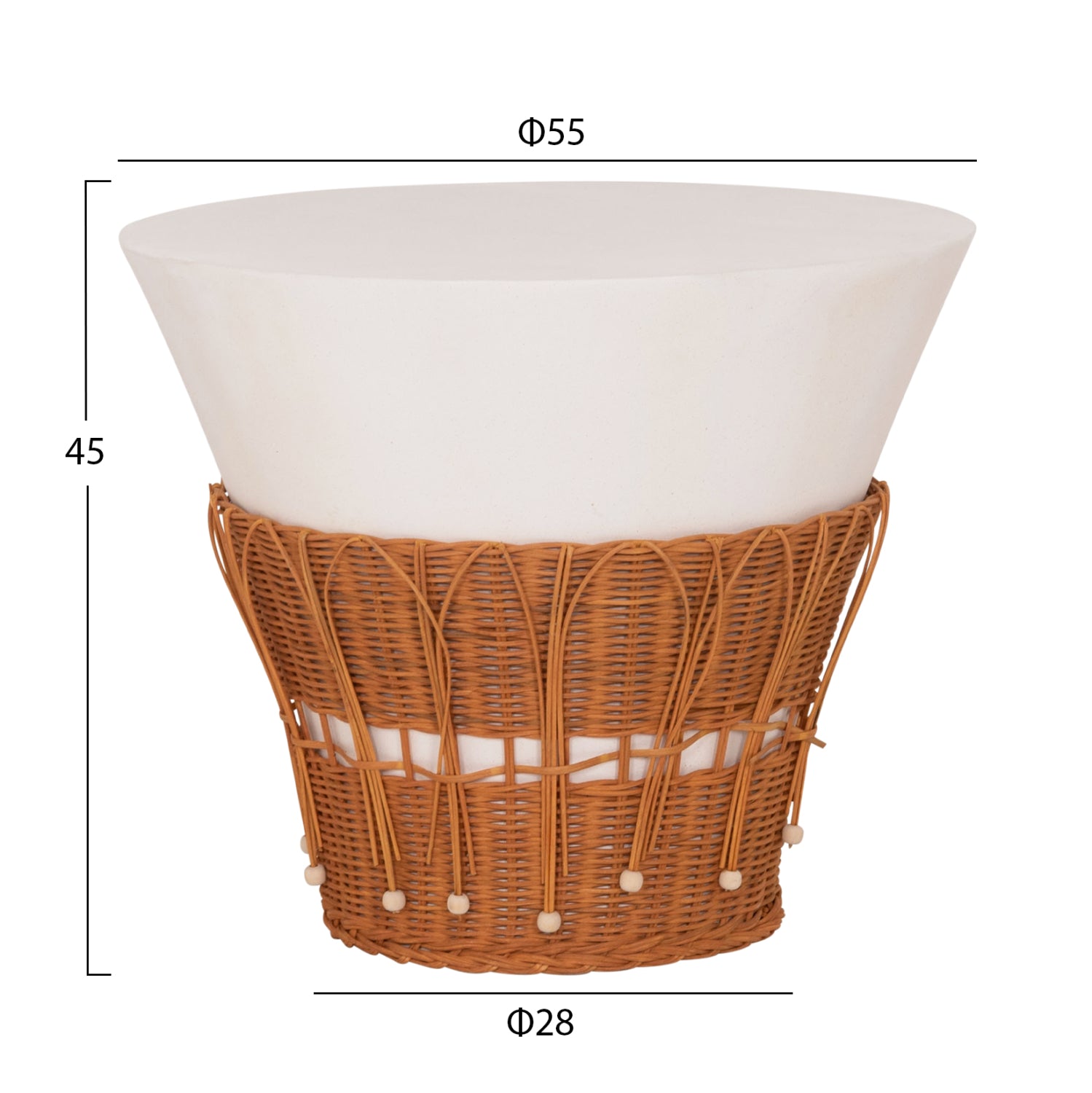 COFFEE TABLE ROUND PERRAL HM18164.02L FIBER CEMENT IN WHITE-NATURAL RATTAN--Φ55x45Hcm.