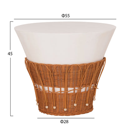 COFFEE TABLE ROUND PERRAL HM18164.02L FIBER CEMENT IN WHITE-NATURAL RATTAN--Φ55x45Hcm.