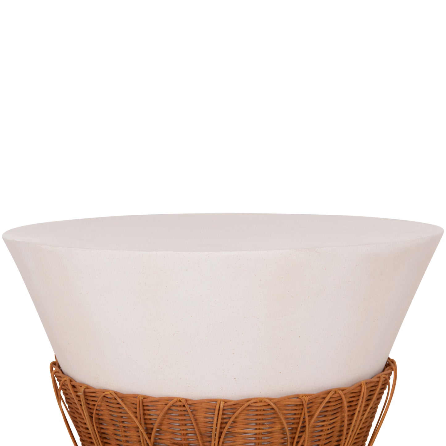COFFEE TABLE ROUND PERRAL HM18164.02L FIBER CEMENT IN WHITE-NATURAL RATTAN--Φ55x45Hcm.