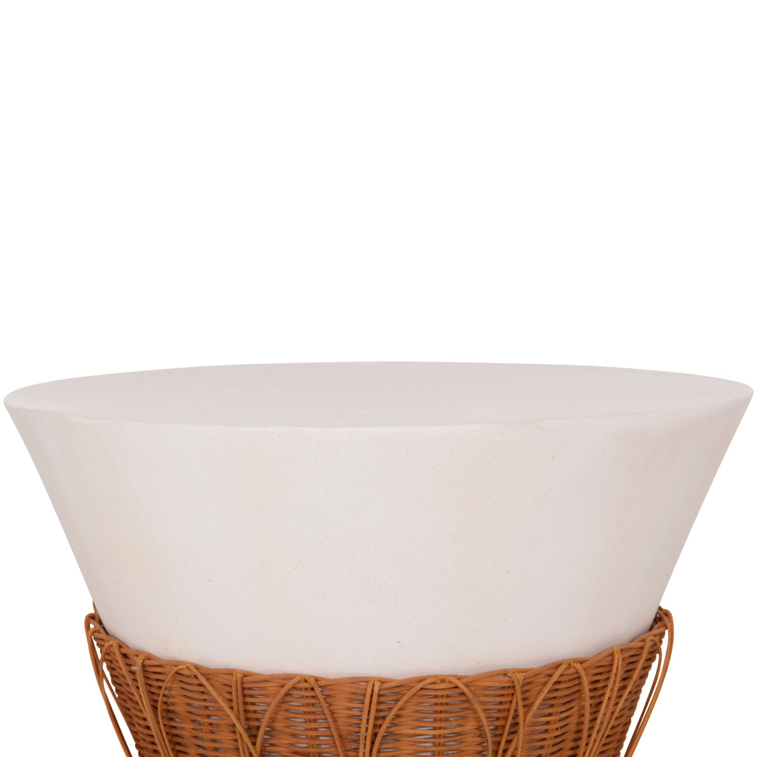 COFFEE TABLE ROUND PERRAL HM18164.02L FIBER CEMENT IN WHITE-NATURAL RATTAN--Φ55x45Hcm.