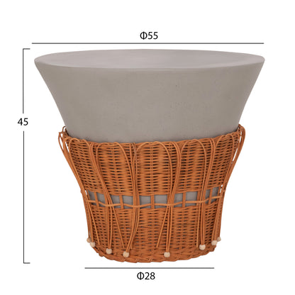 COFFEE TABLE ROUND PERRAL HM18164.03L FIBER CEMENT IN GREY-NATURAL RATTAN--Φ55x45Hcm.