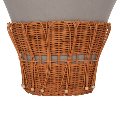 COFFEE TABLE ROUND PERRAL HM18164.03L FIBER CEMENT IN GREY-NATURAL RATTAN--Φ55x45Hcm.