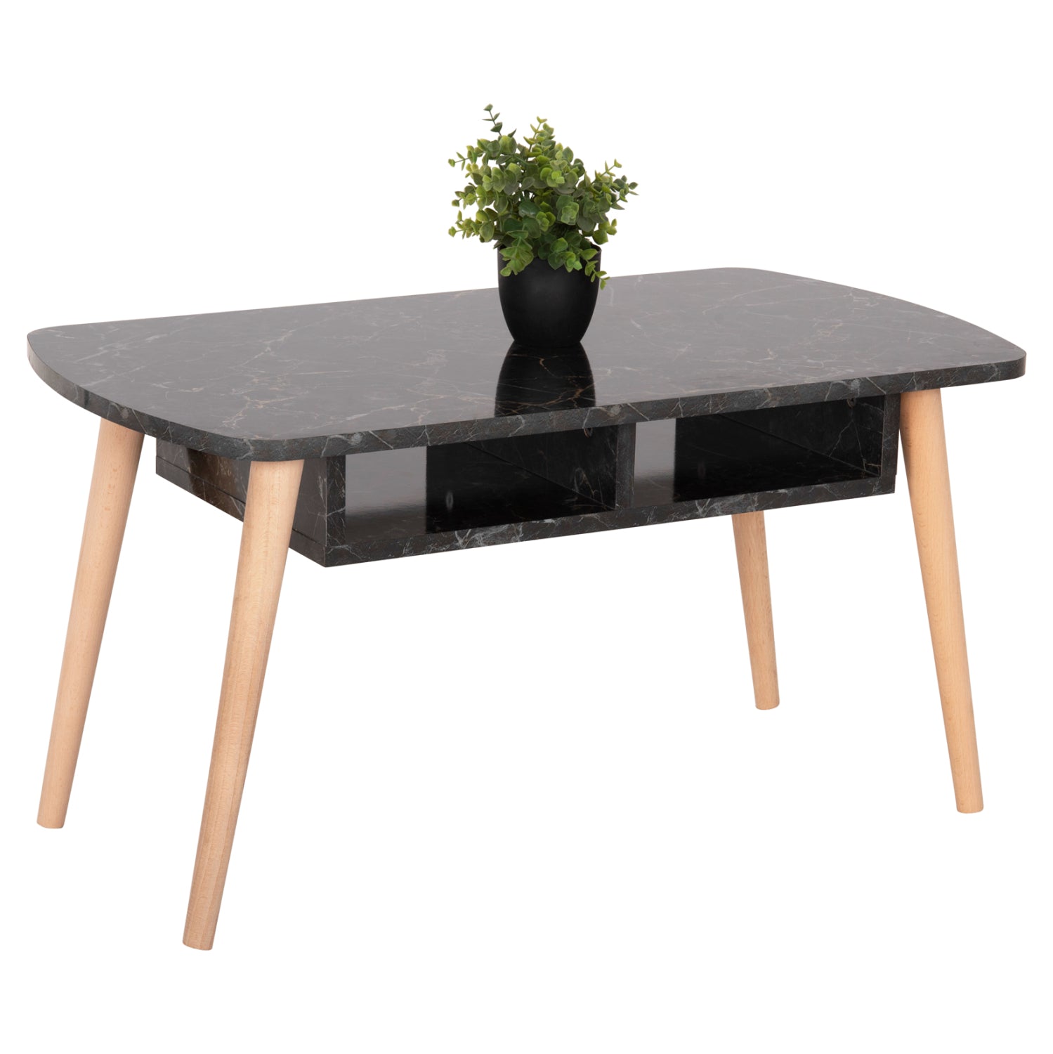 COFFEE TABLE SLIVEN HM18178.02 BLACK MARBLE MELAMINE-LEGS IN NATURAL COLOR 90x50x47,5Hcm.