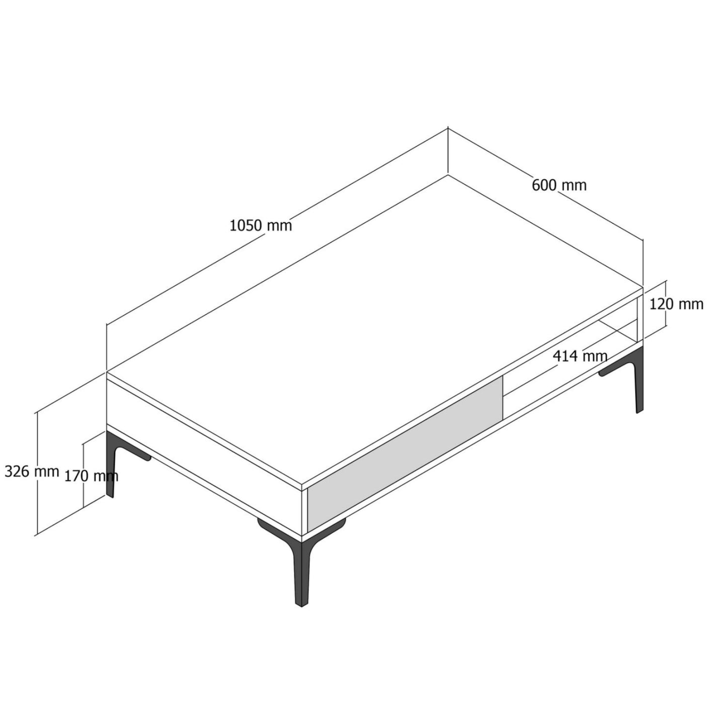 COFFEE TABLE HM9503.04 MELAMINE WALNUT-BLACK MARBLE LOOK & METAL LEGS 105x60x32.6Hcm.
