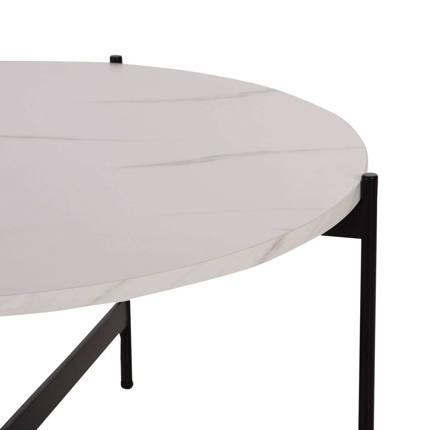COFFEE TABLE HM9588.05 MDF WHITE MARBLE TABLETOP-BLACK METAL BASE Φ80x45Hcm.