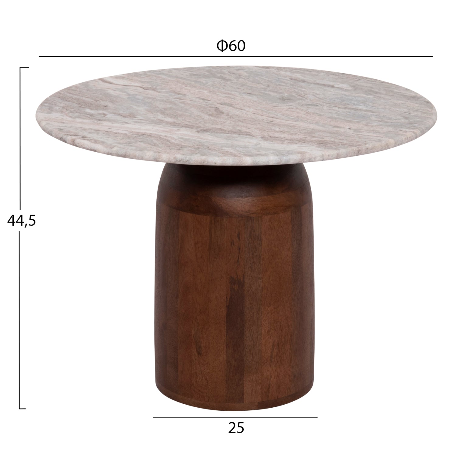 COFFEE TABLE ROUND MALED ΗΜ18002 GREY MARBLE-MANGO WOOD Φ60x44,5Hcm.