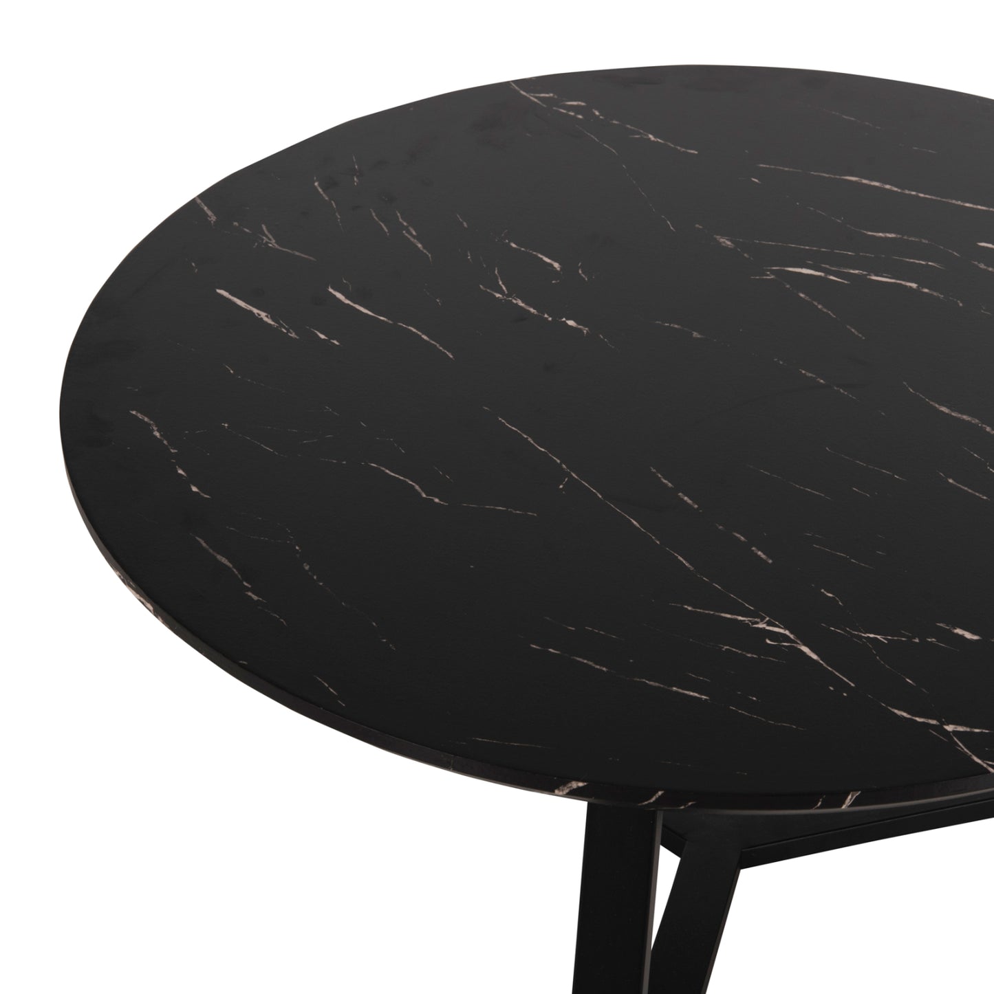 COFFEE TABLE ROUND HM9586.01 MDF BLACK MARBLE-BLACK TEXTURED METAL BASE Φ80x42Hcm.