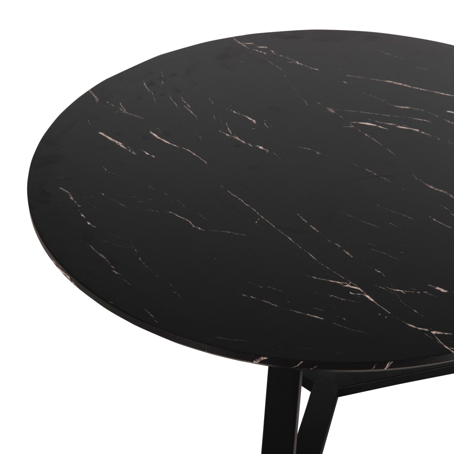 COFFEE TABLE ROUND HM9586.01 MDF BLACK MARBLE-BLACK TEXTURED METAL BASE Φ80x42Hcm.