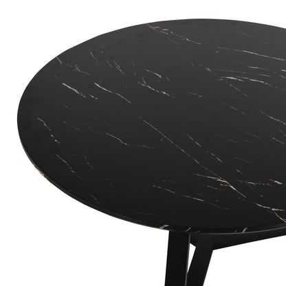 COFFEE TABLE ROUND HM9586.01 MDF BLACK MARBLE-BLACK TEXTURED METAL BASE Φ80x42Hcm.