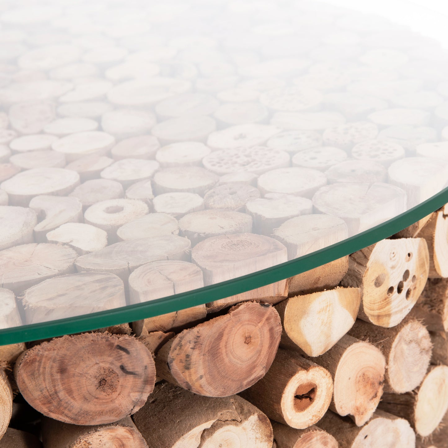 COFFEE TABLE ROUND SPARROW HM9963 DRIFTWOOD--GLASS Φ65x51.5Hcm.