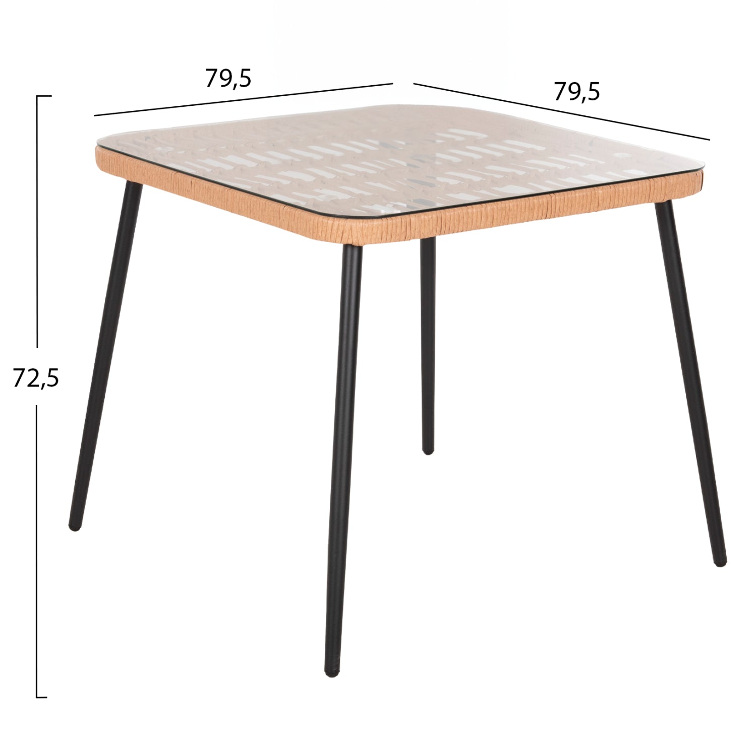 DINING TABLE SQUARE ALLEGRA HM5536.11 BLACK METAL-P.E. RATTAN IN NATURAL 79,5x79,5x72,5Hcm.
