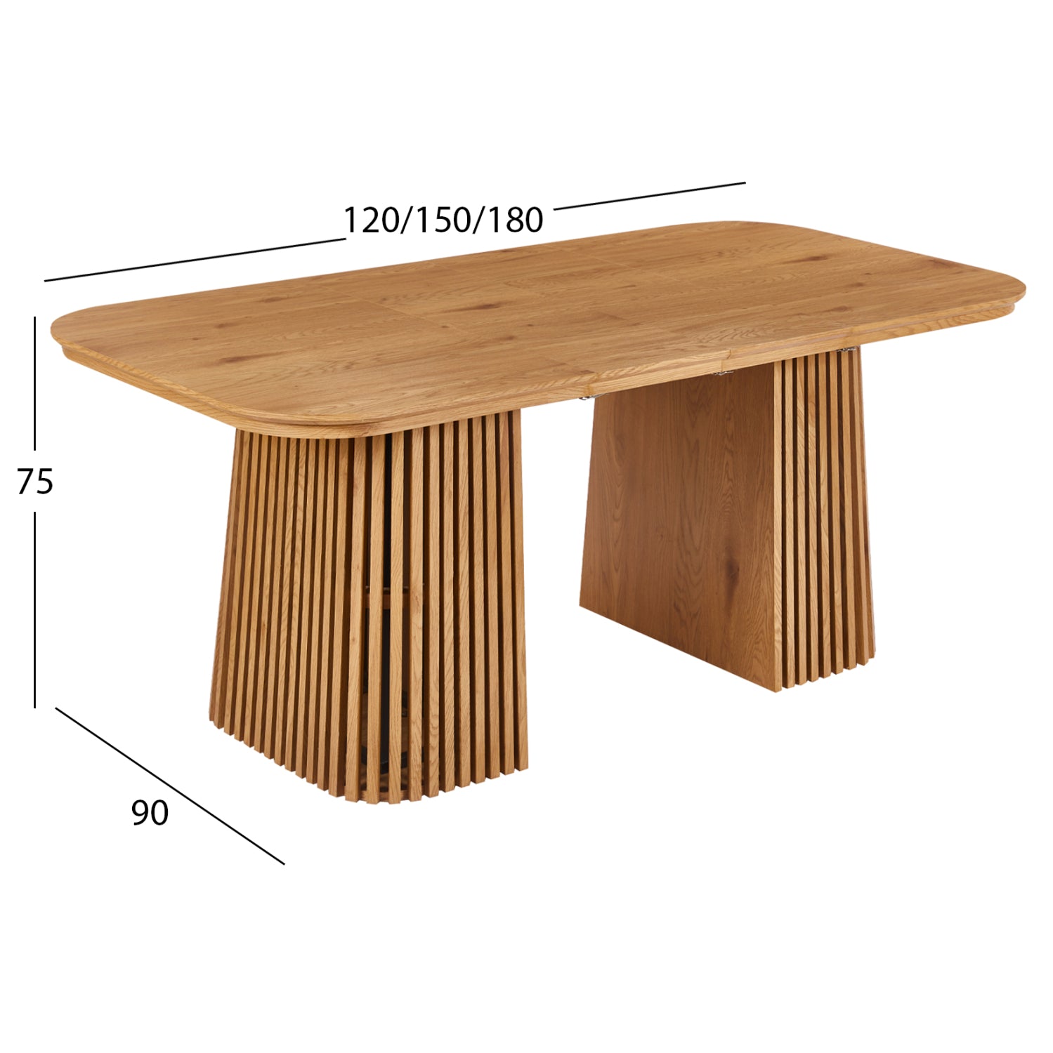 EXTENDABLE DINING TABLE VERLO HM18436 MDF IN NATURAL WOOD COLOR 120/150/180x90x75Hcm.