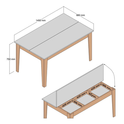 DINING TABLE STANDARD HM9507.01 MELAMINE WALNUT-ANTHRACITE WITH STORAGE SPACE 145x88x75Hcm.