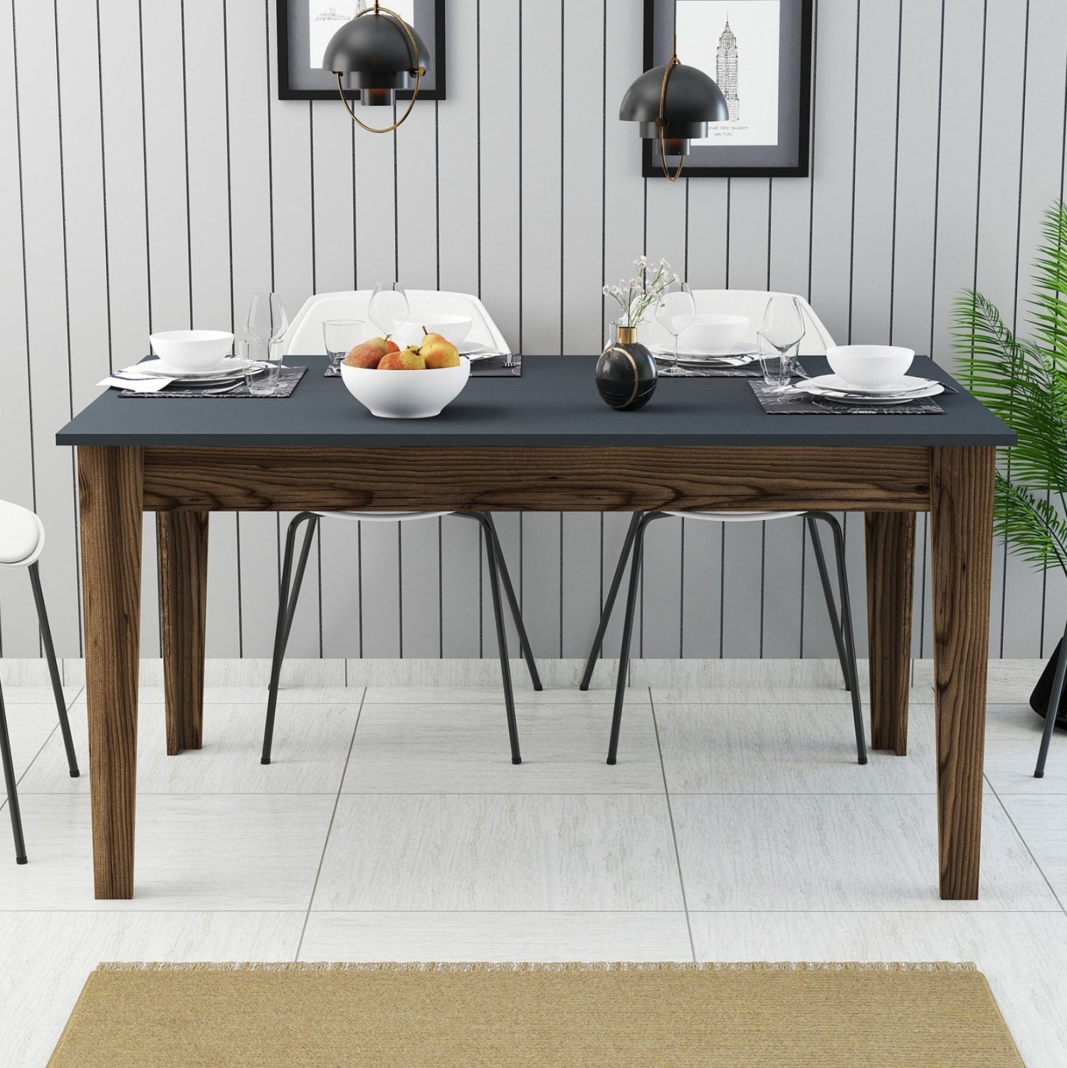 DINING TABLE STANDARD HM9507.01 MELAMINE WALNUT-ANTHRACITE WITH STORAGE SPACE 145x88x75Hcm.