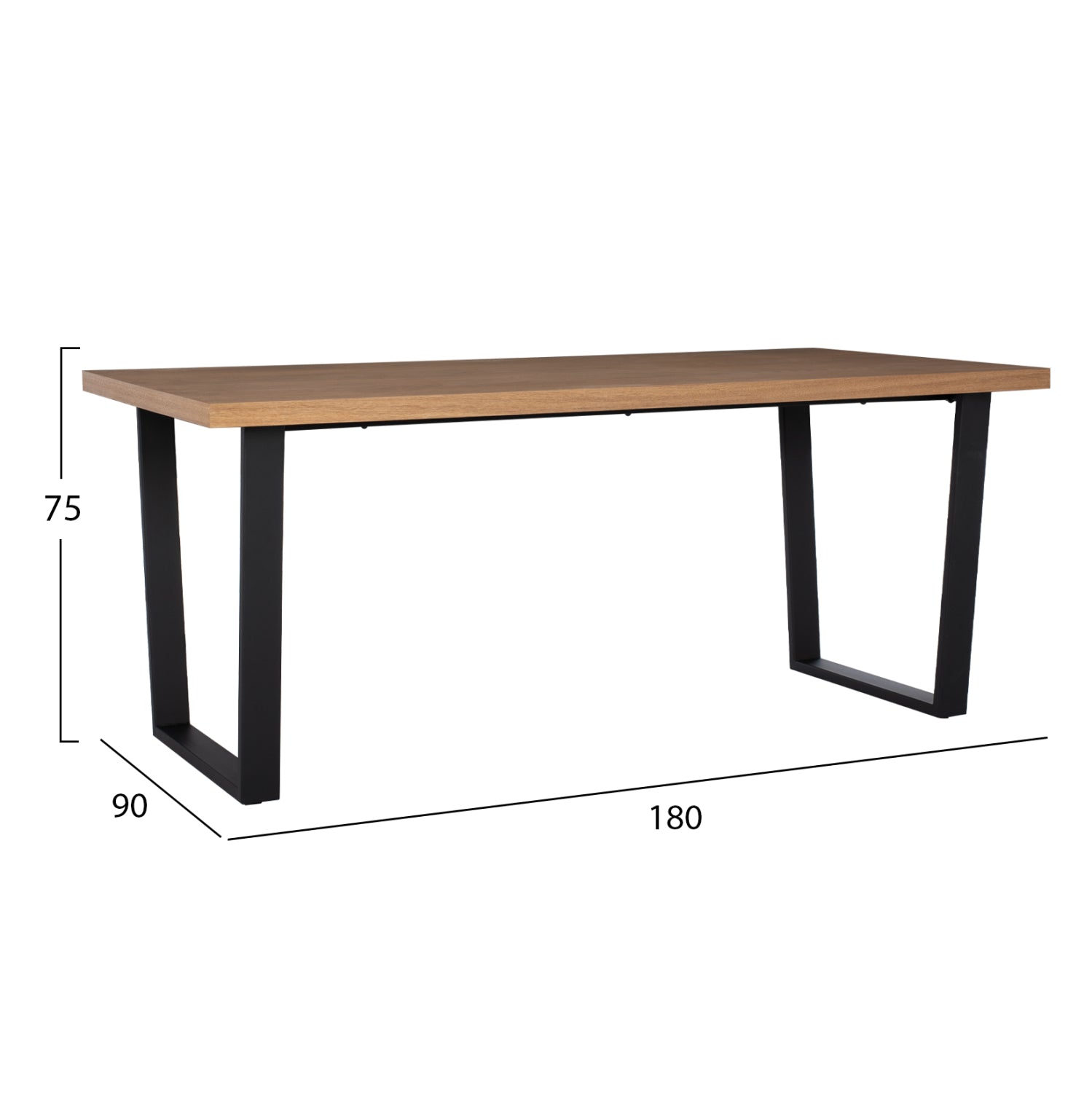 DINING TABLE ASTORIA HM9012 MDF TOP WITH OAK WOOD VENEER METAL LEGS RUSTIC STYLE 180X90X75H