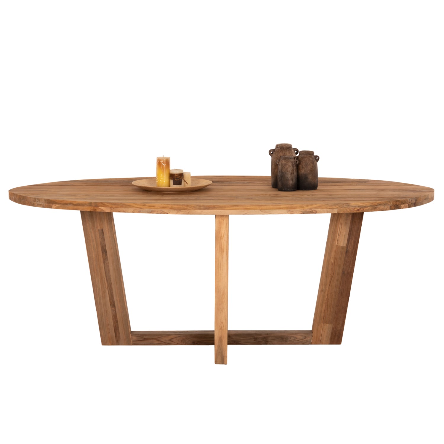 DINING TABLE IN OVAL SHAPE HM9558 RECYCLED TEAK WOOD 209x109x80Hcm.