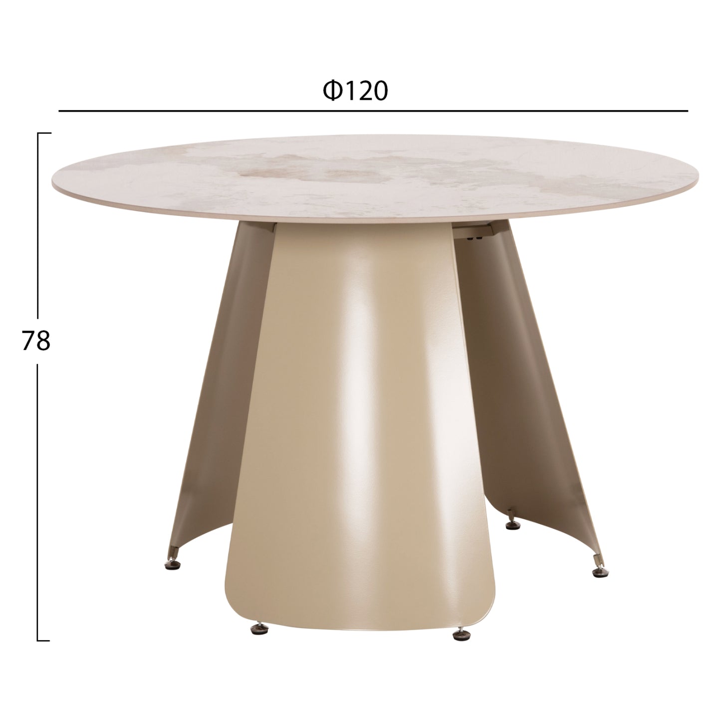 DINING TABLE ROUND SEDAR HM18326 CERAMIC TOP--CREAM WHITE METAL LEGS Φ120x78Hcm.
