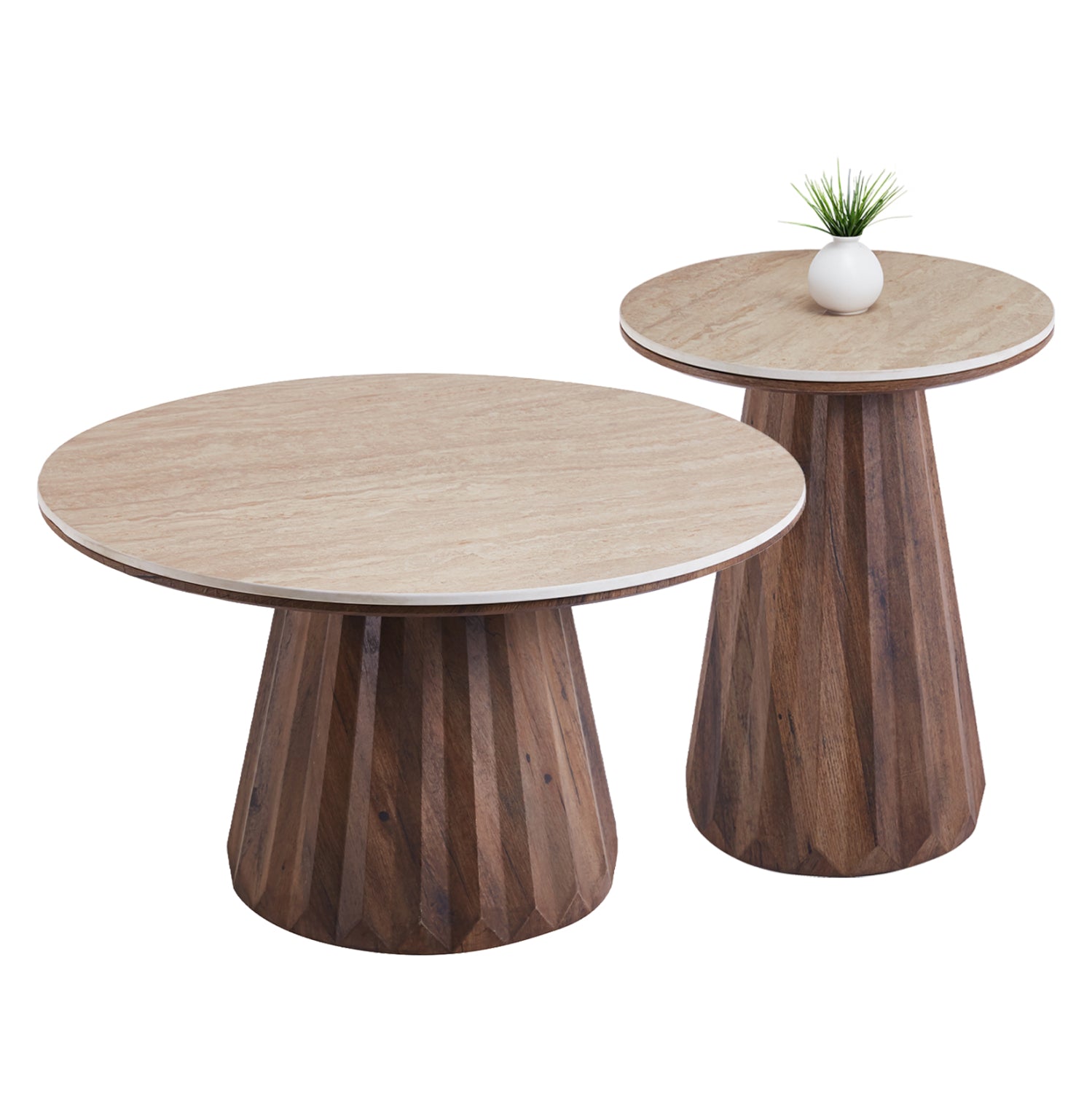 COFFEE TABLES 2PCS WALDEN HM12108 CERAMIC TOPS--MDF BASES Φ80+Φ46cm