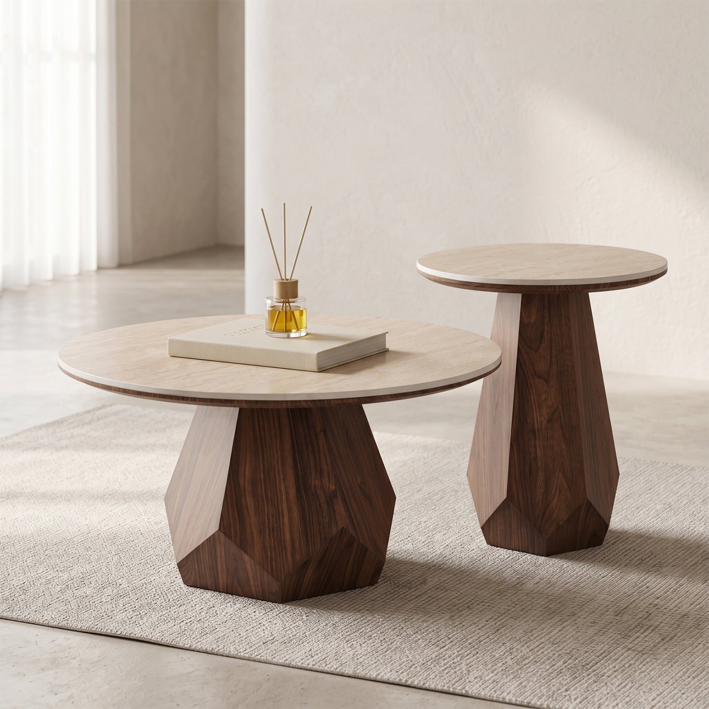COFFEE TABLES 2PCS VENERA HM12109 CERAMIC TOPS--MDF BASES Φ80+Φ45cm