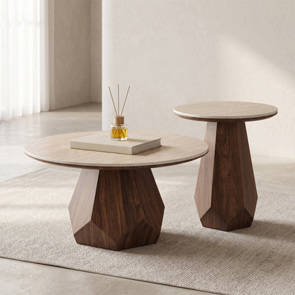 COFFEE TABLES 2PCS VENERA HM12109 CERAMIC TOPS--MDF BASES Φ80+Φ45cm