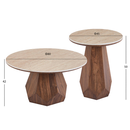COFFEE TABLES 2PCS VENERA HM12109 CERAMIC TOPS--MDF BASES Φ80+Φ45cm