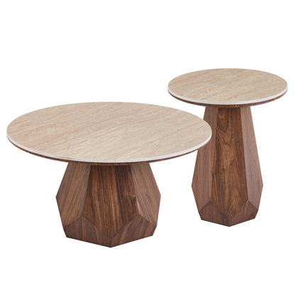 COFFEE TABLES 2PCS VENERA HM12109 CERAMIC TOPS--MDF BASES Φ80+Φ45cm