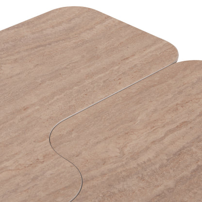 COFFEE TABLES 2PCS NOTTE HM18432 CERAMIC TOP IN TRAVERTINE COLOR--MDF LEGS WALNUT 100x100x43Hcm.