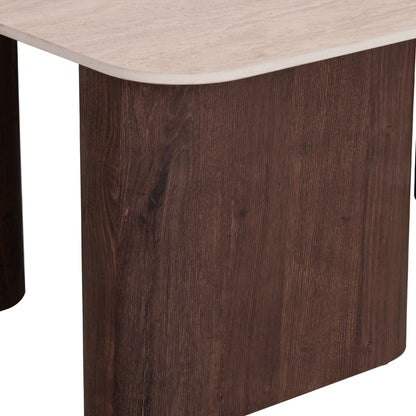 COFFEE TABLES 2PCS NOTTE HM18432 CERAMIC TOP IN TRAVERTINE COLOR--MDF LEGS WALNUT 100x100x43Hcm.