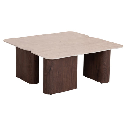 COFFEE TABLES 2PCS NOTTE HM18432 CERAMIC TOP IN TRAVERTINE COLOR--MDF LEGS WALNUT 100x100x43Hcm.