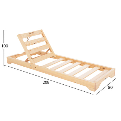BEACH LOUNGER IKARIA HM10717.03 PINE WOOD IN NATURAL-OLEFIN IN GREY-WITH CUSHION 20cm.