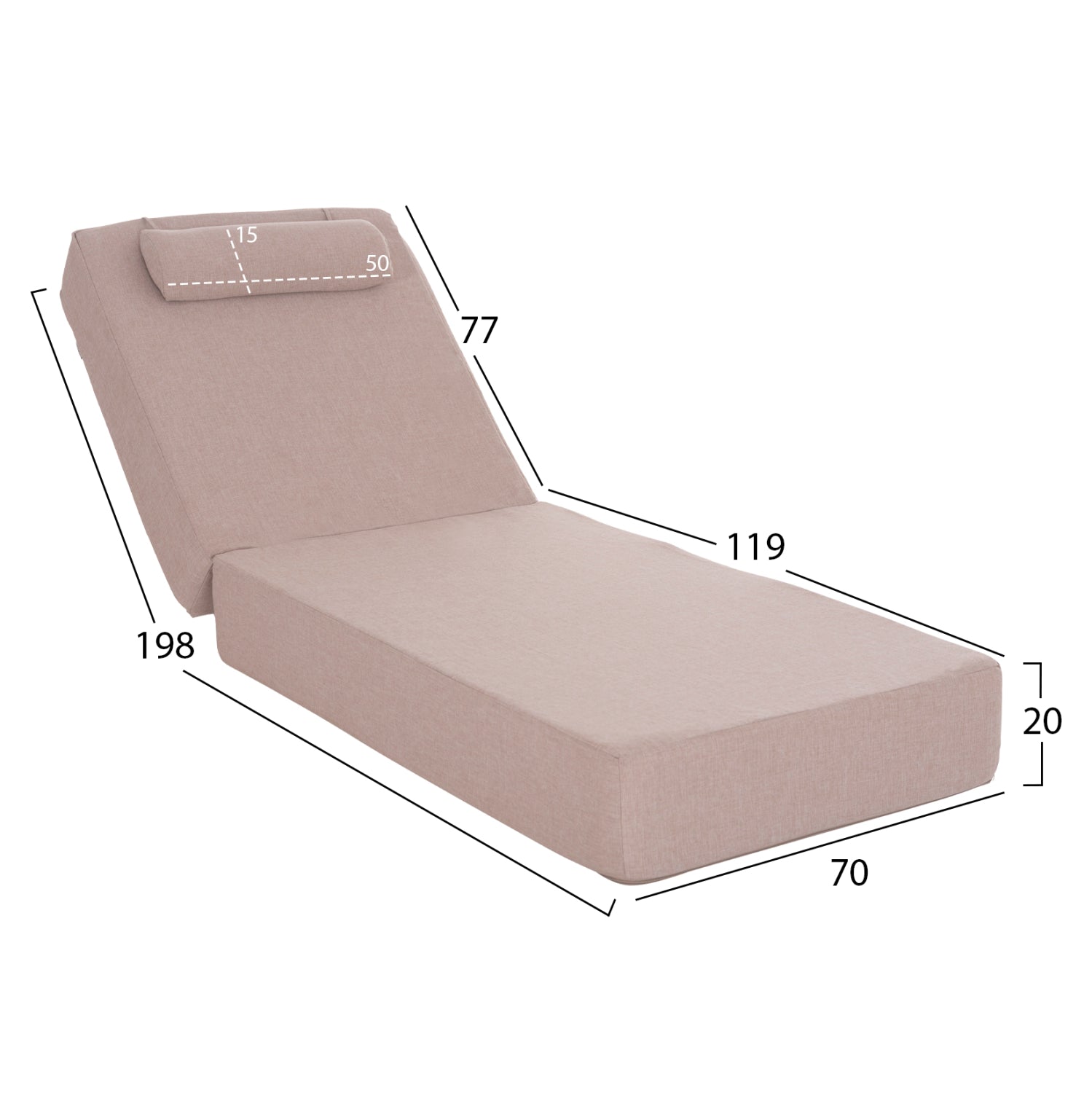 BEACH LOUNGER IKARIA HM10718.02 PINE WOOD IN WHITE-OLEFIN IN BEIGE-WITH CUSHION 20cm.